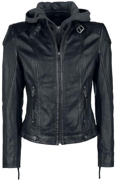 Image Veste Cuir Femme Mauritius Cacey - Style Biker - Fermeture zippée - A capuche - Taille XS à 4XL - Noir