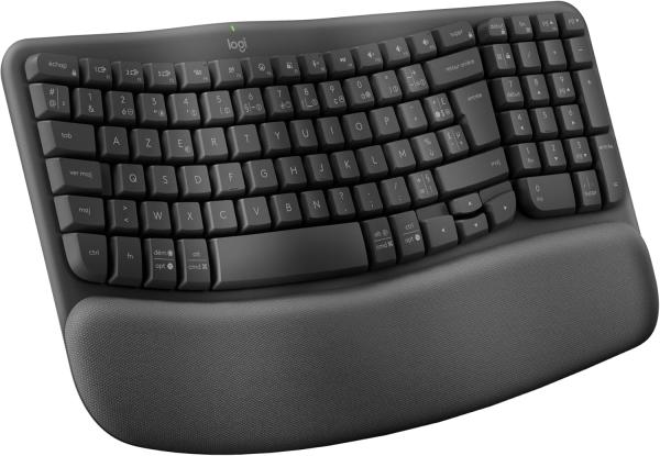 Image Clavier Ergonomique sans Fil Logitech Wave Keys - Repose-Poignets rembourré -  Easy-Switch, Bluetooth, récepteur Logi Bolt