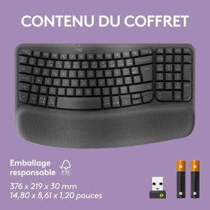 Image Clavier Ergonomique sans Fil Logitech Wave Keys - Repose-Poignets rembourré -  Easy-Switch, Bluetooth, récepteur Logi Bolt