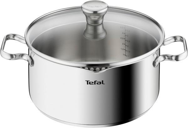 Image Faitout Tefal A7054663 Duetto - Induction - 24cm - Acier inoxydable 18/10, Garantie 10 ans - Couvercle filtrant en verre