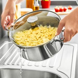 Image Faitout Tefal A7054663 Duetto - Induction - 24cm - Acier inoxydable 18/10, Garantie 10 ans - Couvercle filtrant en verre