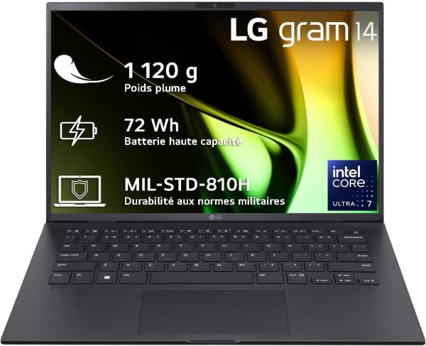 Image PC 14" FHD+ Portable LG 14Z90S-G.AD78F gram (Ultra 7 155H, 32Go de RAM, 1To SSD, Win 11, AZERTY) - Noir
