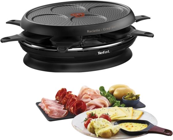 Image Appareil à raclette Tefal RE320812 crêp'party - 1050 W, Revêtement antiadhésif Powerglide, Indicateur Thermo-Spot - Noir