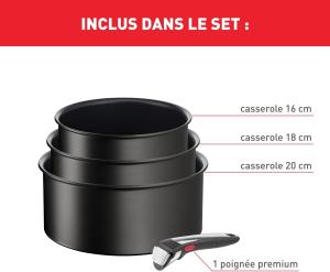 Image Lot de 3 casseroles + poignée amovible Tefal L7679202 Ingenio co Resist On - Revêtement antiadhésif, Empilable