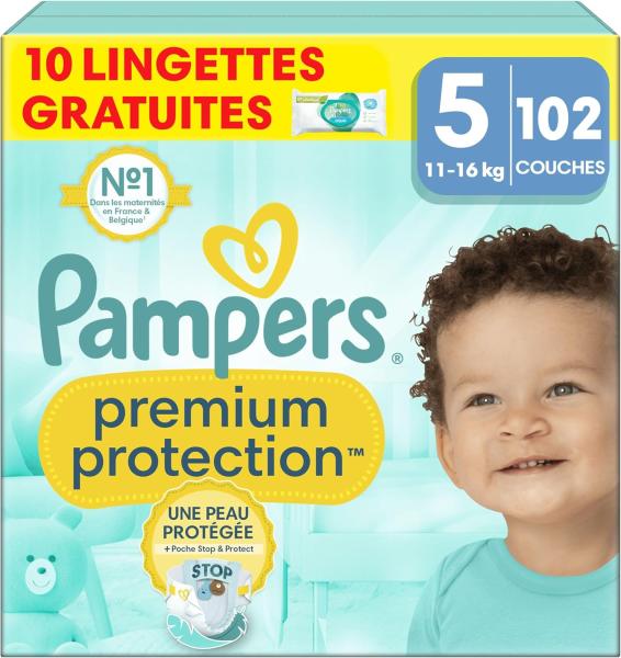 Image Pack 102 Couches Pampers Premium Protection - Taille 5 + 10 Lingettes Aqua Harmonie Gratuites