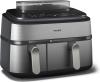 Image Philips NA555/00 Séries 5000 - Steam Airfryer Dual Basket - Friteuse sans Huile Double Panier - 12 Programmes - 9L,	 2750W - Inox Gris