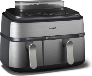 Image Philips NA555/00 Séries 5000 - Steam Airfryer Dual Basket - Friteuse sans Huile Double Panier - 12 Programmes - 9L,	 2750W - Inox Gris