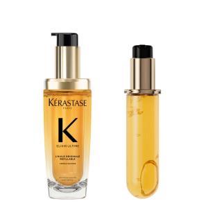 Image Pack Kérastase - Duo Huile capillaire Elixir Ultime Originale Rechargeable + Recharge (75ml x2) - Thermoprotection - Camélia, Argan et Marula