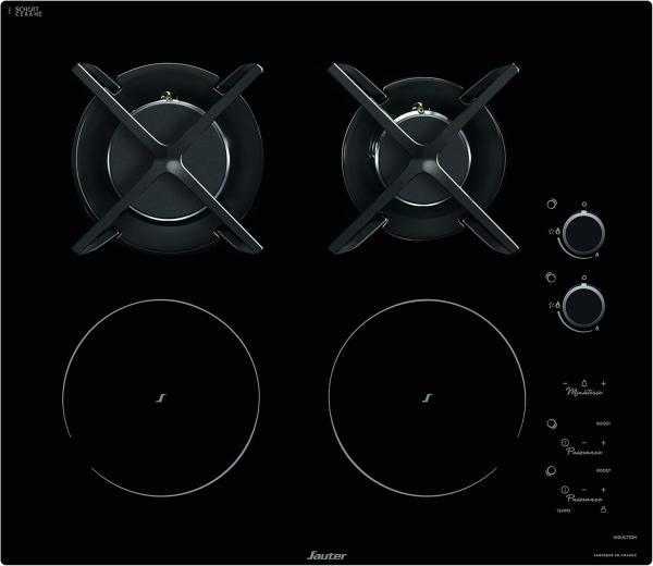 Image Sauter SPI9602BM - Table Cuisson Mixte Électrique et gaz - Plaques 2 x 2800w inductions - 2 foyers gaz - Noir