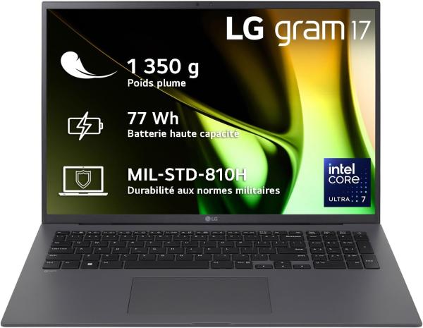 Image LG Gram 17Z90S-G.AA78F – PC Portable Ultra-Léger 17" | 16 Go RAM | 1 To SSD | Windows 11 - Noir