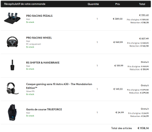 Image Pack Logitech - PRO RACING WHEEL + PEDALS + RS SHIFTER & HANDBRAKE + Casque Astro A30 - The Mandalorian Edition + Gants de course TRUEFORCE OFFERTS