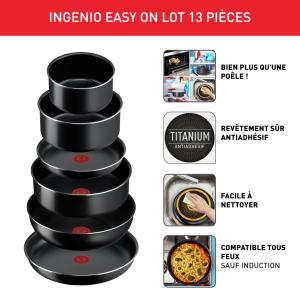 Image Pack 13 Pièces Tefal L1599243 Ingenio  Easy On - Poêles, Casseroles, Wok, Poignées amovibles - Tous feux sauf induction