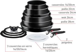 Image Pack 13 Pièces Tefal L1599243 Ingenio  Easy On - Poêles, Casseroles, Wok, Poignées amovibles - Tous feux sauf induction