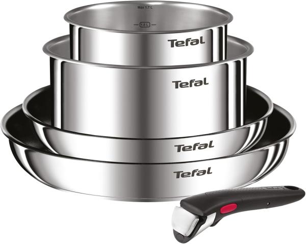 Image Pack 2 Poêles, 2 Casseroles et Poignée amovible Tefal Ingenio L897S504 Emotion - Lot Acier inoxydable - Garantie 5 ans
