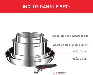 Image Pack 2 Poêles, 2 Casseroles et Poignée amovible Tefal Ingenio L897S504 Emotion - Lot Acier inoxydable - Garantie 5 ans