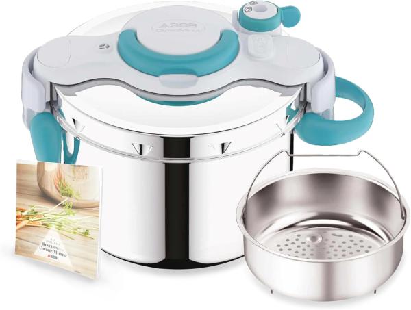 Image Cocotte-minute SEB P4900716 Clipso Minut'Easy +  6L poignées rabattables - Autocuiseur Inox - Bleu