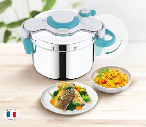 Image Cocotte-minute SEB P4900716 Clipso Minut'Easy +  6L poignées rabattables - Autocuiseur Inox - Bleu