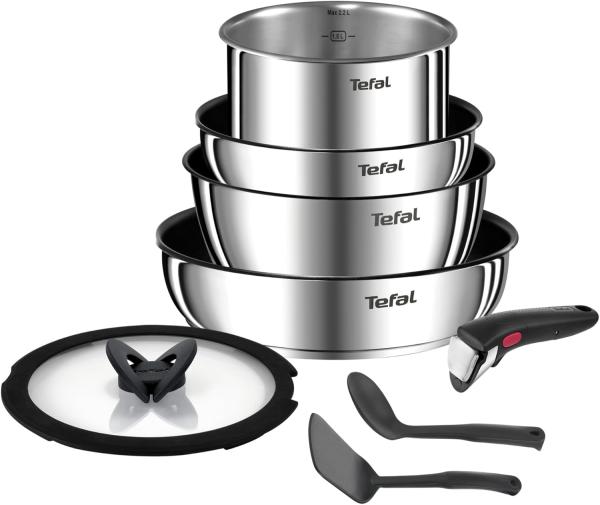 Image Batterie de cuisine 8 pièces Tefal Ingenio L8979804 Emotion - Poêles, Casseroles, Poignée amovible, Induction, Acier inoxydable, Revêtement antiadhésif
