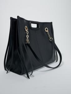 Image Maje Cabas en Cuir Noir avec Franges - Bandoulière Chaîne - Élégant et Polyvalent
