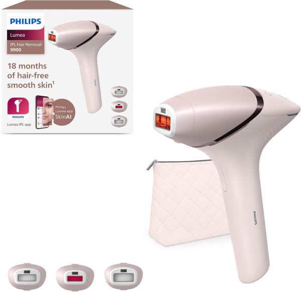 Image Epilateur à lumière pulsée Philips BRI953/02 Lumea série 9900 SenseIQ et SkinAI 3 embouts pour le corps, le visage et les zones sensibles, avec ou sans fil