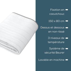 Image Surmatelas Chauffant Beurer TS17 - Matière Douce Non Tissée, Antidérapant - 150x80cm, Système de Sécurité, Interrupteur Amovible