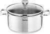 Image Faitout Tefal A7054463 Duetto - Induction, Couvercle filtrant en verre, Acier inoxydable 18/10, 20 cm, Garantie 10 ans