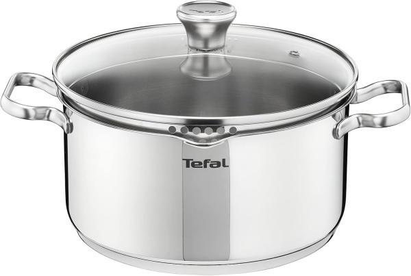 Image Faitout Tefal A7054463 Duetto - Induction, Couvercle filtrant en verre, Acier inoxydable 18/10, 20 cm, Garantie 10 ans