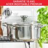 Image Faitout Tefal A7054463 Duetto - Induction, Couvercle filtrant en verre, Acier inoxydable 18/10, 20 cm, Garantie 10 ans