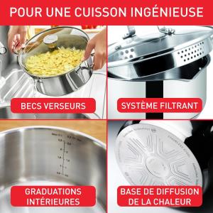 Image Faitout Tefal A7054463 Duetto - Induction, Couvercle filtrant en verre, Acier inoxydable 18/10, 20 cm, Garantie 10 ans