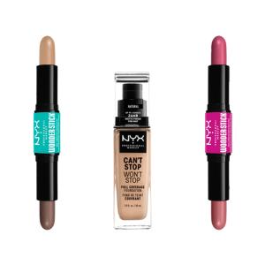 Image Coffret NYX Essentiels Teint Naturel et Sculpté - Fond de Teint Can't Stop Won't Stop, Stick Contouring & Highlighter et Blush Crème Wonderstick