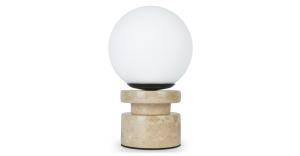 Image Lampe de Table POLAR - Verre Blanc & Pierre de Travertin - Design Art Déco Élégant