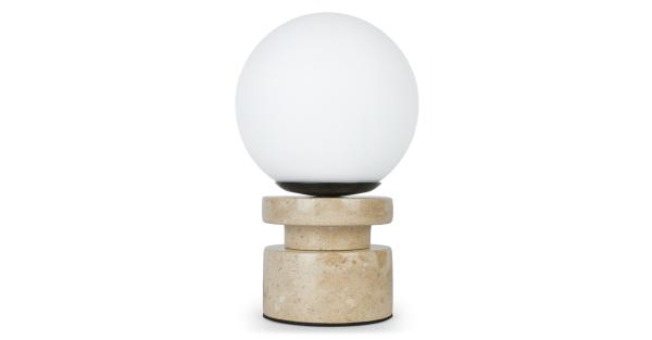 Image Lampe de Table POLAR - Verre Blanc & Pierre de Travertin - Design Art Déco Élégant