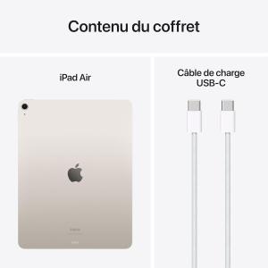 Image Tablette Tactile Apple iPad Air 13 (M2) : Écran Liquid Retina, 256Go, APN Avant et Arrière 12 Mpx - Wi-FI 6E, Touch ID - Lumière stellaire