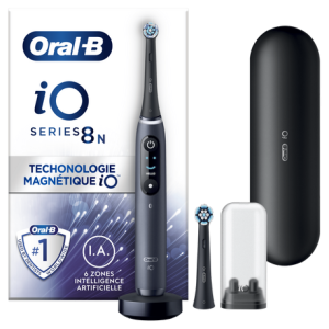 Image Oral-B iO Series 8N - Brosse à dents électrique connectée avec 2 brossettes et un étui de voyage - Noire, Blanche ou Violette