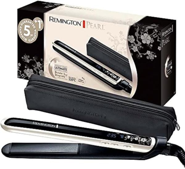 Image Lisseur Cheveux Femme Remington S9501 Céramique haute qualité avec éclats de perles, chaleur homogène + Pochette