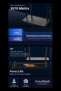 Image Routeur WiFi 7 TP-Link Archer BE3600 - 4 antennes à Haute Performance, EasyMesh, WPA3, Contrôle Parental