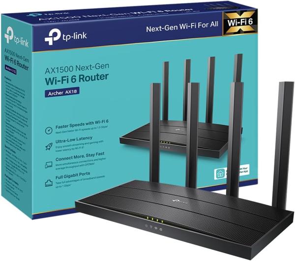 Image Routeur WiFi 6 TP-Link Archer AX18 - 4 ports Gigabit, 4 antennes à haute performance, WPA3 EasyMesh