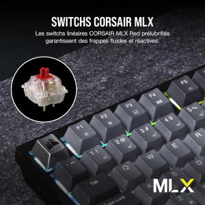 Image Clavier Mécanique Gamer Corsair K65 Plus Wireless 75% RGB Commutateurs Linéaires MLX Red Pré-Lubrifiés - Capuchons de Touches PBT - AZERTY FR - Noir