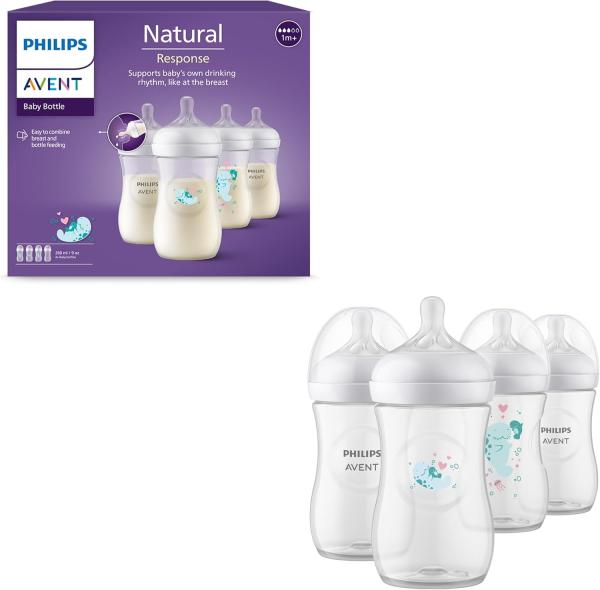 Image Coffret Philips SCY903/61 Avent Natural Response 4 biberons Natural Response 260 ml avec tétines T3 Cadeau