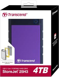 Image Disque dur externe 2.5" 4To Transcend TS4TSJ25H3P StoreJet - Anti-choc - Violet