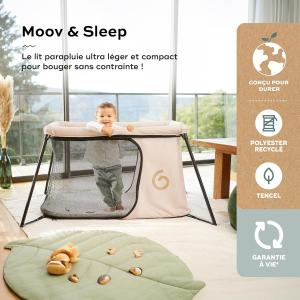 Image Lit parapluie Bébé Babymoov Moov And Sleep - Ultra Compact - Evolutif Dès la Naissance et jusqu'à 4 ans - Beige - Garanti à vie