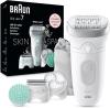 Image Épilateur Avec Tête Large Braun 7-081 Silk-épil 7 SkinSpa + Accessoires - Étanche, Blanc/Argent
