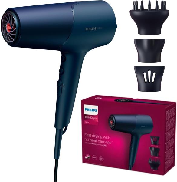 Image Sèche-cheveux Femme Philips 5000 Series BHD510/20 - Technologie ThermoShield - 2300W, bleu métallique
