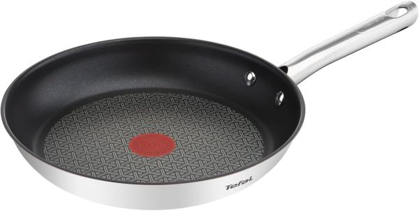 Image Poêle 28cm Tefal A7040663 Duetto Thermo Spot - Induction, Revêtement antiadhésif Sans PFOA, Acier inoxydable 18/10, Garantie 10 ans