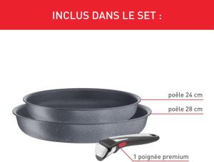 Image Set 2 poêles + Poignée Tefal Ingenio L7669353 Natural On - Revêtement antiadhésif, Empilable - Gris