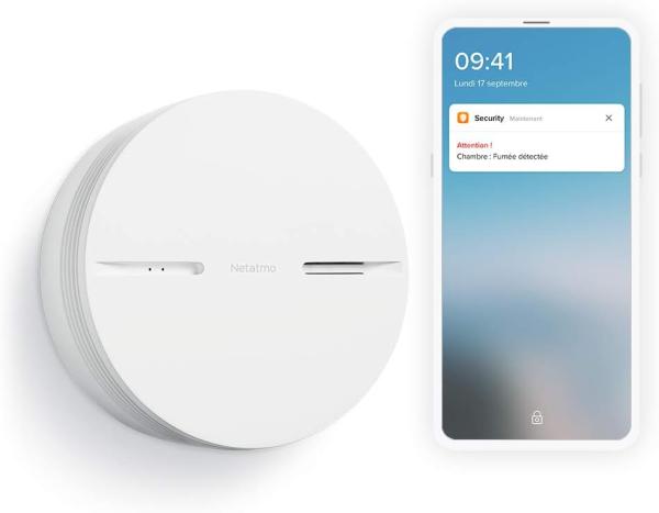 Image Détecteur de Fumée Connecté Netatmo NSA-FR Intelligent - 10 ans de batterie, Tests automatisés - Certifié NF - Blanc