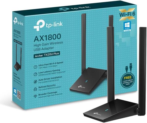 Image Clé WiFi 6 TP-Link Archer TX20U Plus Puissante AX1800 - Antennes Doubles Bande 5 dBi, WPA3, Windows 11 et 10