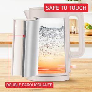 Image Tefal KO140BE0 Thermo Protect, Safe to Touch - Bouilloire électrique - 1,5L - 1500W, Gris clair et intérieur inox