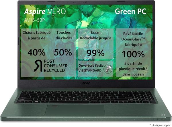 Image Portable 15,6'' FHD ACER Aspire Vero AV15-53P-54R1 (i5-1335U, 16Go RAM, SSD 512Go, Win 11)
