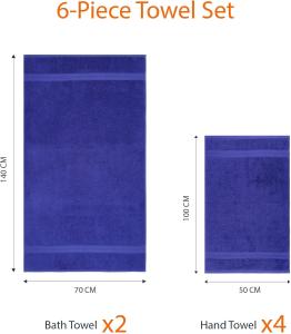 Image Pack 6 serviettes Amazon Basics - 100% coton pour salle de bain - 2 Serviettes de bain et 4 Serviettes à mains, Bleu Royal